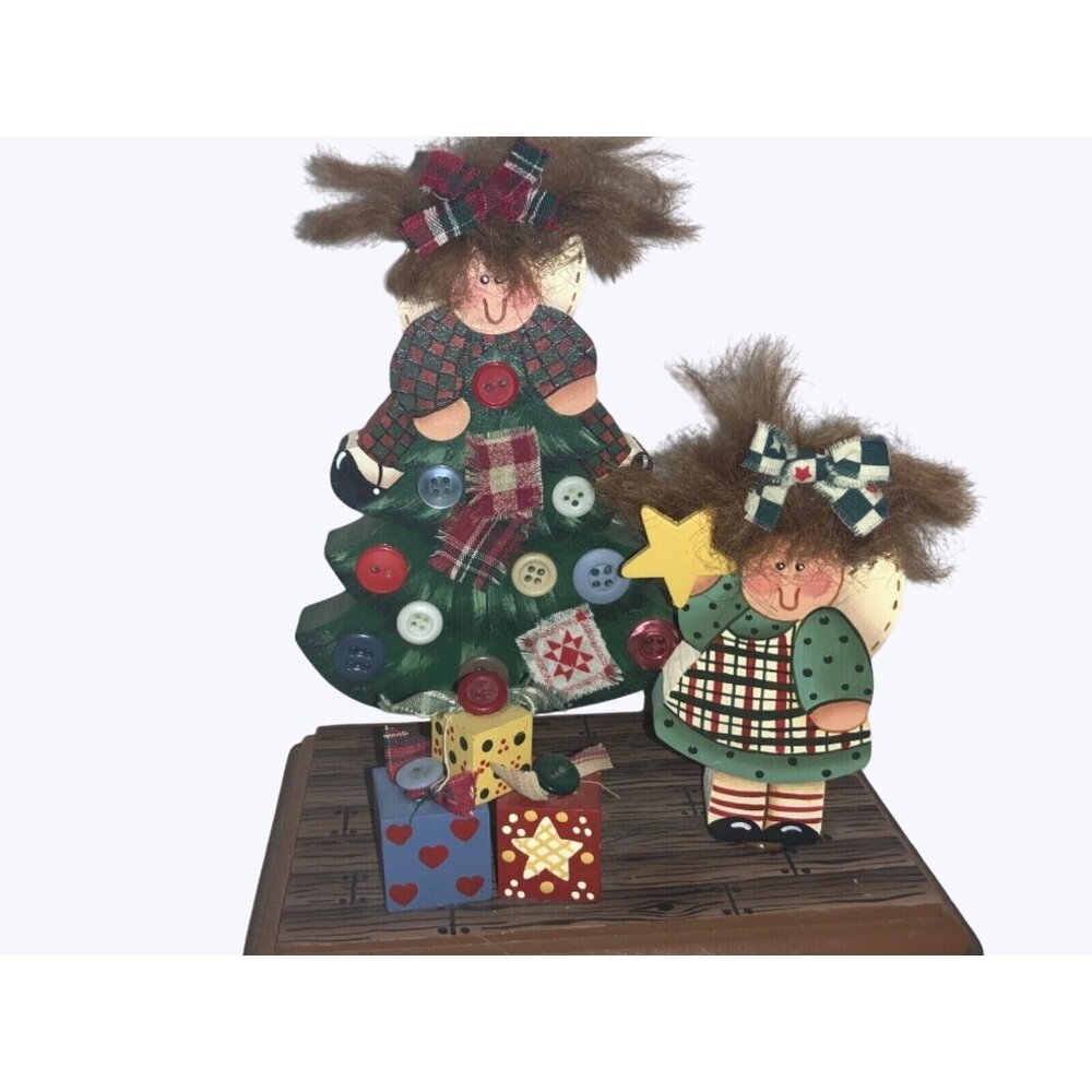 Wood Christmas Table Top Decor Girls by Christmas Tree Presents